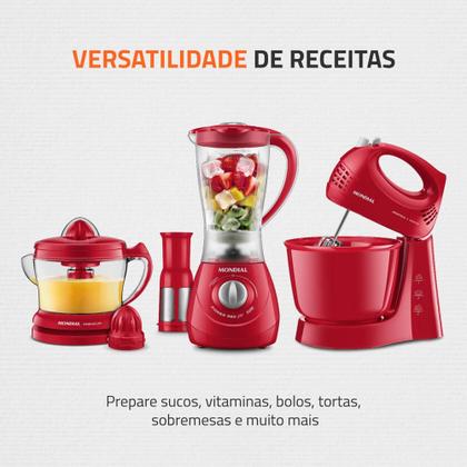 Imagem de Kit Especial Batedeira Liquidificador e Espremedor KT201 Mondial Vermelha 220V