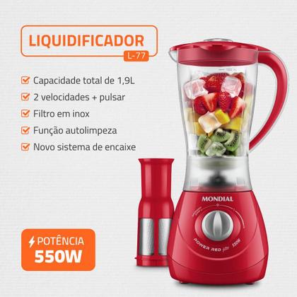 Imagem de Kit Especial Batedeira Liquidificador e Espremedor KT201 Mondial Vermelha 220V