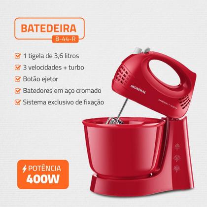 Imagem de Kit Especial Batedeira Liquidificador e Espremedor KT201 Mondial Vermelha 220V