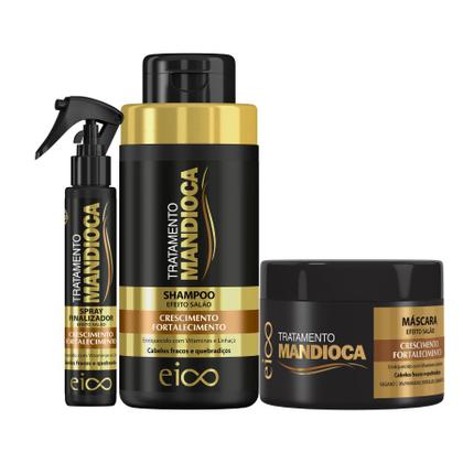 Imagem de Kit Especial Eico Mandioca Hidratação Shampoo 450ml Máscara Tratamento 270g Spray Finalizador 120ml