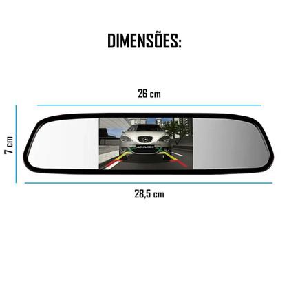 Imagem de Kit Espelho Retrovisor Monitor Tela LCD 4.3 + Câmera Ré
