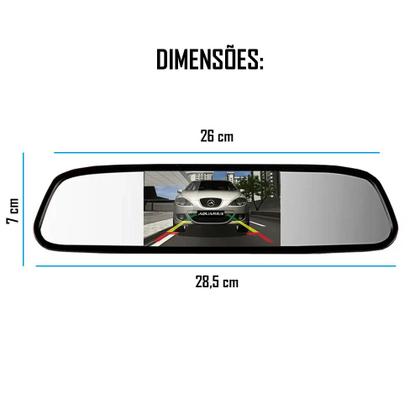 Kit Espelho Retrovisor Monitor Tela LCD 4.3 + Câmera Ré Tartaruga Embutir - Tiger / Vipertron Imagem de Kit Espelho Retrovisor Monitor Tela LCD 4.3 + Câmera Ré Tartaruga Embutir
