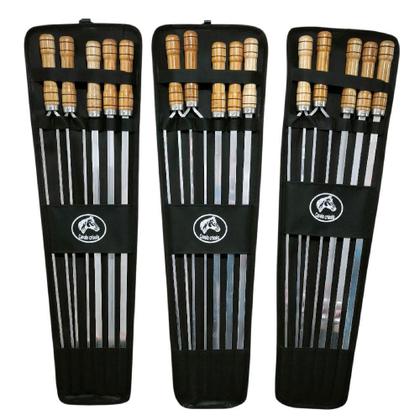 Imagem de Kit espeto alumínio, jogo com 5 espetos com suporte preto, 3 simples e 2 duplos