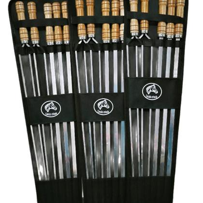 Imagem de Kit espeto alumínio, jogo com 5 espetos com suporte preto, 3 simples e 2 duplos