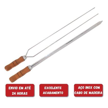 Imagem de Kit Espetos 3 Espada E 3 Duplo 80cm Inox - Cabo De Madeira