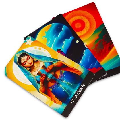 Imagem de Kit Espiritual Tarô Indiano e Toalha Azul C/ Brilho 70cm