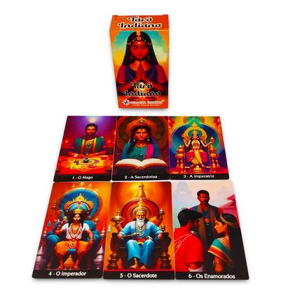 Imagem de Kit Espiritual Tarô Indiano e Toalha Azul C/ Brilho 70cm