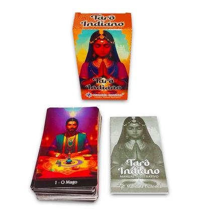 Imagem de Kit Espiritual Tarô Indiano e Toalha Azul C/ Brilho 70cm