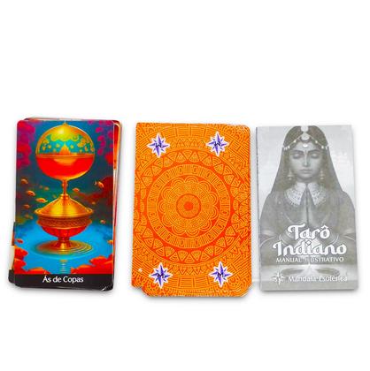 Imagem de Kit Espiritual Tarô Indiano e Toalha Azul C/ Brilho 70cm