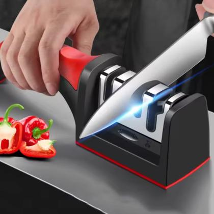 Imagem de kit Espremedor Amassador Triturador De Alho e Amolador Faca Afiador Profissional com cabo 3 EM 1