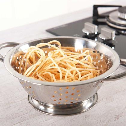 Imagem de Kit Essencial Aço Inox 3 peças Escorredor de Macarrão, Arroz e Saladeira - Mundial Import