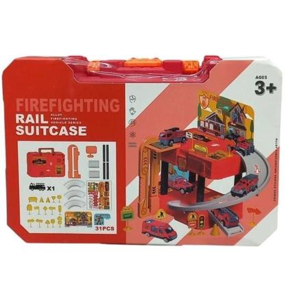 Imagem de Kit Estacionamento Maleta Base Dos Bombeiros Com Carrinho De Resgate 31 Peças Vexo Toys