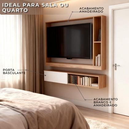 Imagem de Kit Estante E Rack Tv Até 50 Polegadas Amadeirado Sala Home