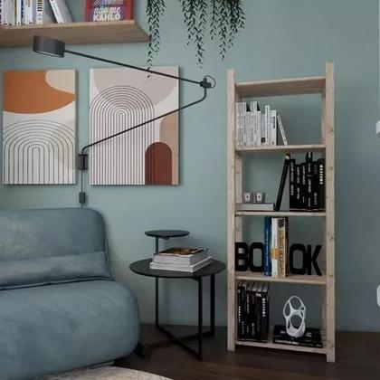 Imagem de Kit Estante Para Chão Moderno Madeira Natural Quarto Organizar Oferta e  Aparador Minimalista Quarto Atemporal Madeira Natural Saltos