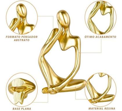 Imagem de Kit Estátua Decorativa Figura Abstrata Homem Pensador + Leão Enfeite Escultura Mesa Sala Decoração Escritório