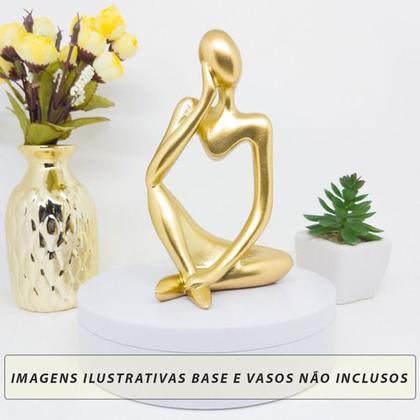 Imagem de Kit Estátua Decorativa Figura Abstrata Homem Pensador + Leão Enfeite Escultura Mesa Sala Decoração Escritório