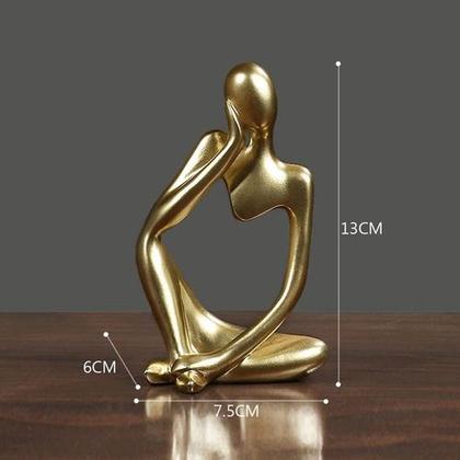 Imagem de Kit Estátua Decorativa Figura Abstrata Homem Pensador + Leão Enfeite Escultura Mesa Sala Decoração Escritório