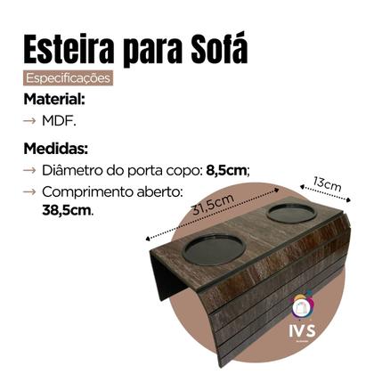 Imagem de Kit Esteira Porta Copos Sofá 2 Peças Mdf Madeira Braço Apoio Bandeja Madeira Rústica Moderna Braço Sofá com Porta Copos Café Bebidas