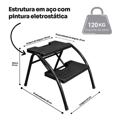 Imagem de Kit Estética Maca 3 posições, Mocho, Escada e Carrinho Preto Consultório Stúdio Clínica Tatuagem