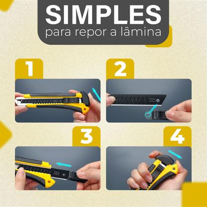 Imagem de Kit Estilete Profissional 18mm Emborrachado Com Lâminas Extra Reforçado Linha Premium