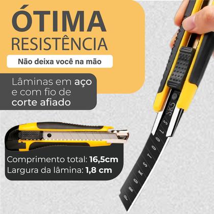 Imagem de Kit Estilete Profissional 18mm Emborrachado Com Lâminas Extra Reforçado Linha Premium