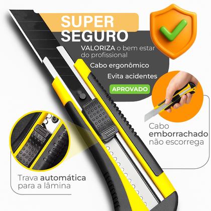 Imagem de Kit Estilete Profissional 18mm Emborrachado Com Lâminas Extra Reforçado Linha Premium