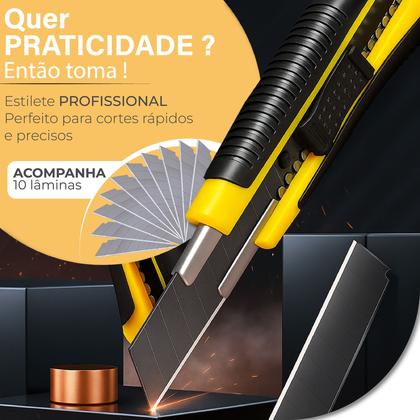 Imagem de Kit Estilete Profissional 18mm Emborrachado Com Lâminas Extra Reforçado Linha Premium