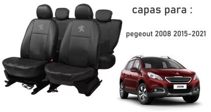 Imagem de Kit Estilizado: Capas de Couro para Bancos Peugeot 2008 2015-2021 + Capa de Volante + Chaveiro