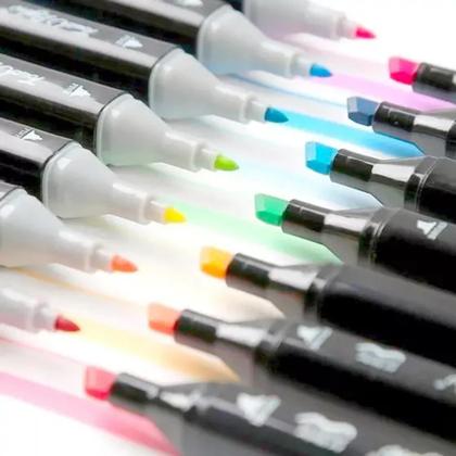 Imagem de Kit estojo 24 cores - canetinhas marca texto coloridas ponta dupla