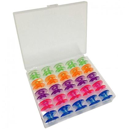 Imagem de Kit Estojo Box Caixa Organizador Plástico com 25 Bobinas Altas Coloridas Para Maquina de Costura