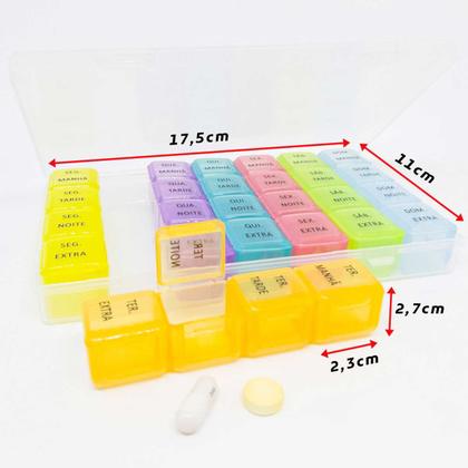 Imagem de Kit Estojo Caixa Porta Comprimidos Suplemento Vitaminas Diário Semanal Dia Noite Portátil