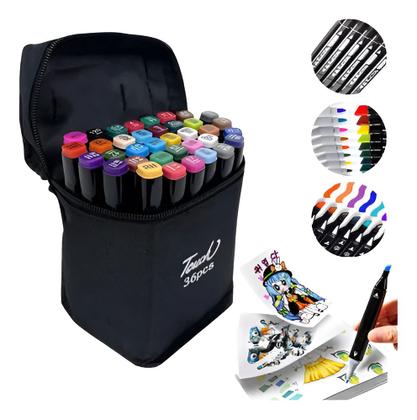 Imagem de Kit Estojo Com 36 Canetinhas Coloridas Com Ponta Dupla Touch