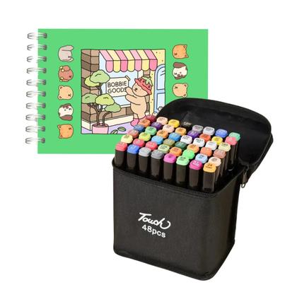 Imagem de Kit Estojo de Colorir 60 Cores Caneta Ponta Dupla Canetinhas Livro de Colorir Com 1 lIvro extra de brinde
