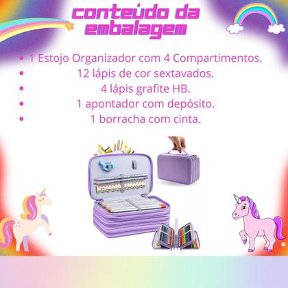Imagem de Kit Estojo Escolar com 4 Compartimentos Mais Kit Lápis de Cor Estojo com 18 Peças