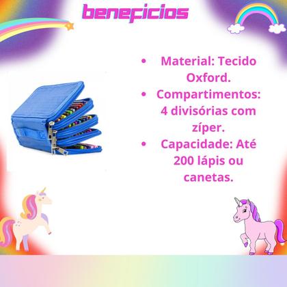 Imagem de Kit Estojo Escolar com 4 Compartimentos Mais Kit Lápis de Cor Estojo com 18 Peças