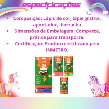 Imagem de Kit Estojo Escolar com 4 Compartimentos Mais Kit Lápis de Cor Estojo com 18 Peças