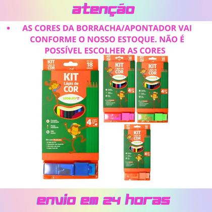 Imagem de Kit Estojo Escolar com 4 Compartimentos Mais Kit Lápis de Cor Estojo com 18 Peças