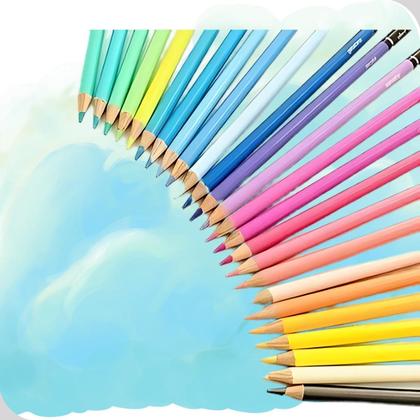 Imagem de Kit Estojo Lápis de Cor Tris Vibes Pastel 24 Cores Macio + 1 Lápis 6B