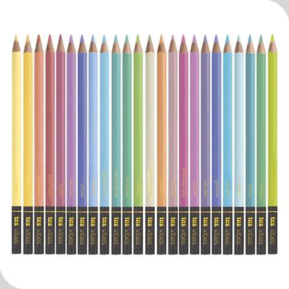 Imagem de Kit Estojo Lápis de Cor Tris Vibes Pastel 24 Cores Macio + 1 Lápis 6B