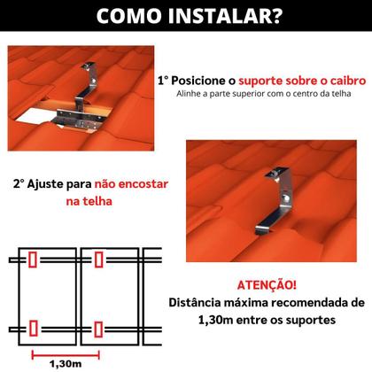 Imagem de Kit Estrutura Suporte Fixador 08 Placas Painel Solar