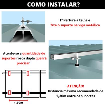 Imagem de Kit Estrutura Suporte Fixador Para 04 Placas Solar Alumínio e Inox Telha Fibro Ondulada em Viga Metálica  Perfil Master