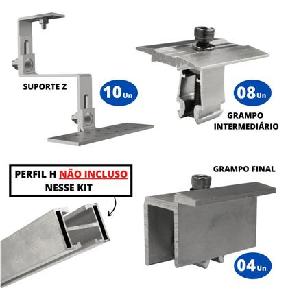 Imagem de Kit Estrutura Suporte Fixador Para 05 Placas Painel Solar Alumínio e Inox Telha Cerâmica e Cimento  Perfil Master