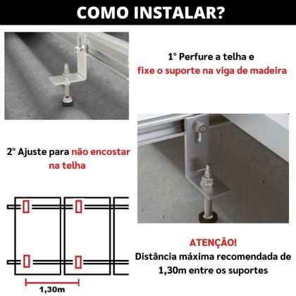 Imagem de Kit Estrutura Suporte Linha C 05 Placas Solar Viga Madeira