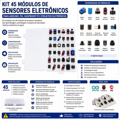 Imagem de Kit Estudante de 45 Módulos E Sensores Para Arduino