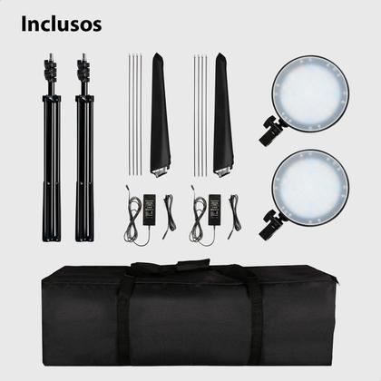 Imagem de Kit Estúdio Fotográfico Led Embutido Softbox Dimerizável Luz Branca e Luz Amarela Regulável Controle Remoto + Bolsa