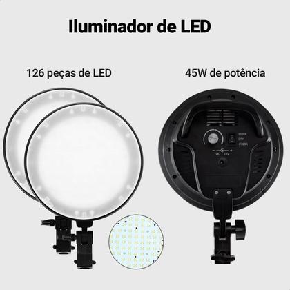 Imagem de Kit Estúdio Fotográfico Led Embutido Softbox Dimerizável Luz Branca e Luz Amarela Regulável Controle Remoto + Bolsa