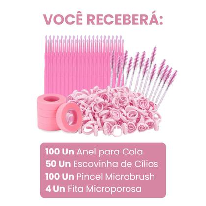 Imagem de Kit Extensão De Cílios 50 Escovinha 100 Anel 100 Microbrush 4 Fitas