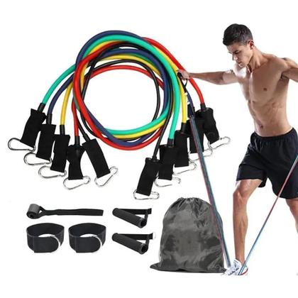 Imagem de Kit Extensor 5 Elasticos 11 Peças Exercicio Academia Casa