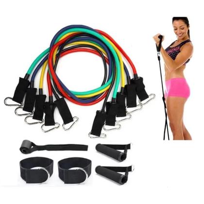 Imagem de Kit Extensor 5 Elasticos 11 Peças Exercicio Academia Casa