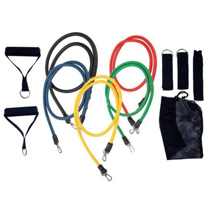 Imagem de Kit Extensor 5 Elasticos 11 Peças Exercicio Academia Casa